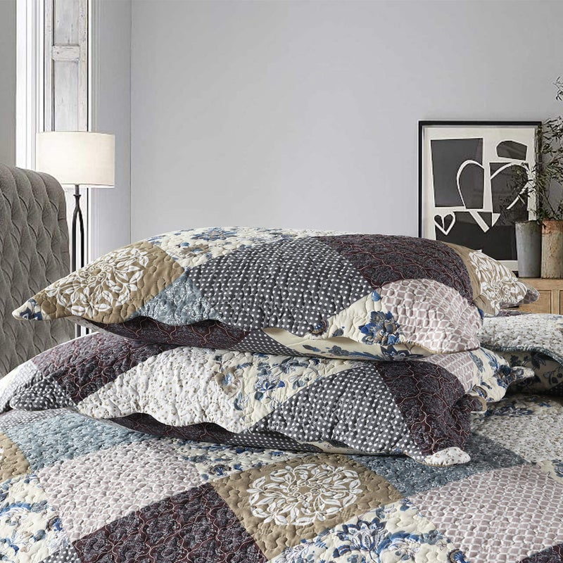 Travan 3-Piece Queen Quilt Set Quilted Bedspread Oversized Microfiber Lightweight Coverlet Set with Shams Reversible Printed Coverlet Bedding Set for All Season, Slate Blue, Queen Size - Image 5